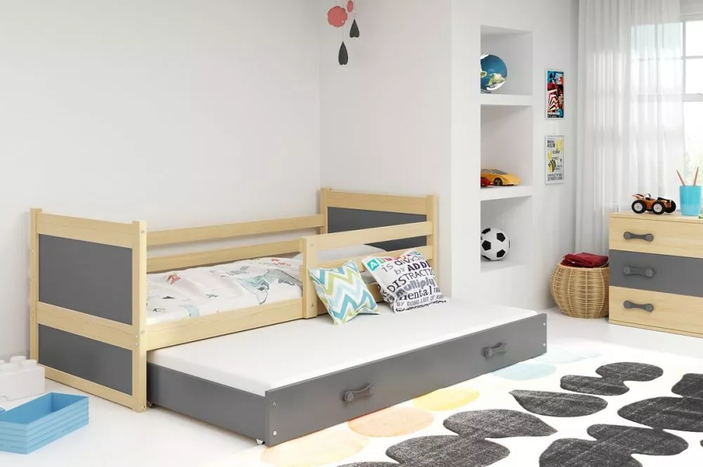 Bērnu gulta Rico Trundle Pine ar stelāžu Guļamvietas platums: 90 cm, Guļamvietas garums: 200 cm, · 97 × 205 × 73 cm