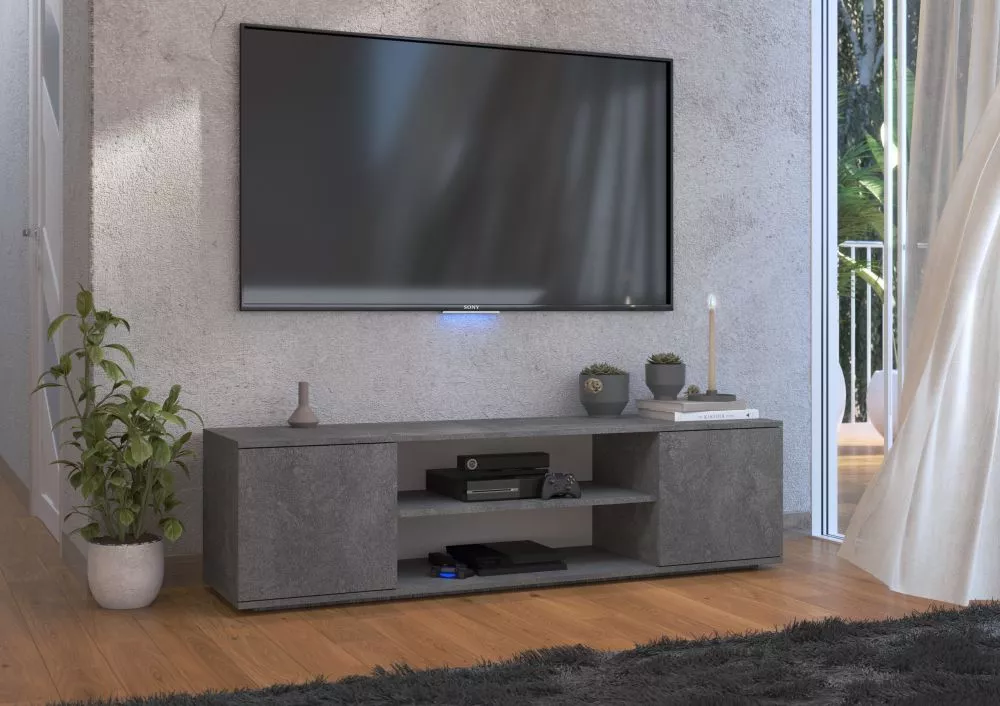 TV tumba Petra Metal · Betons · 155 × 40 × 37 cm