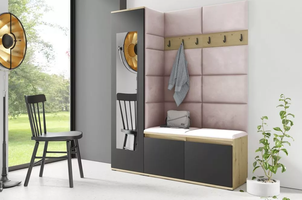 Apavu plaukts Emi 14 Trinity Korpusa krāsa: ozols artisan + melns, · 145 × 185 × 40 cm