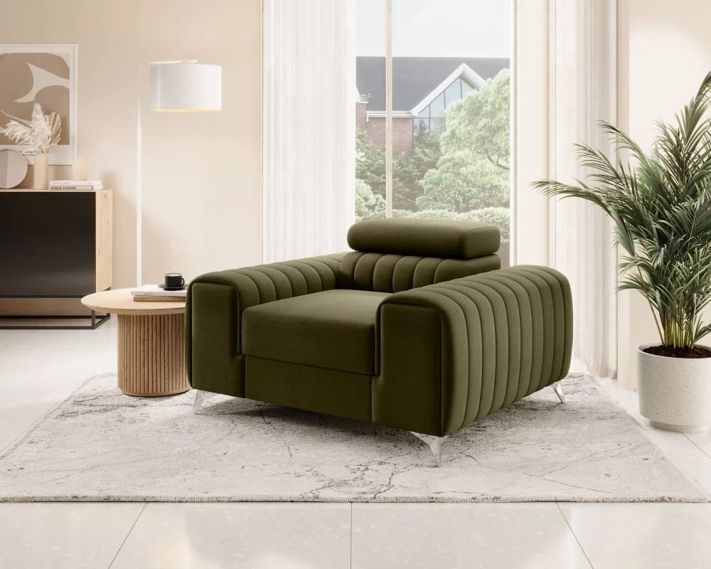 Mīksts krēsls Laurence 1S Premium Standard Sēdvietas dziļums: 55 cm, · Olīvu · 125 × 97 × 75 cm
