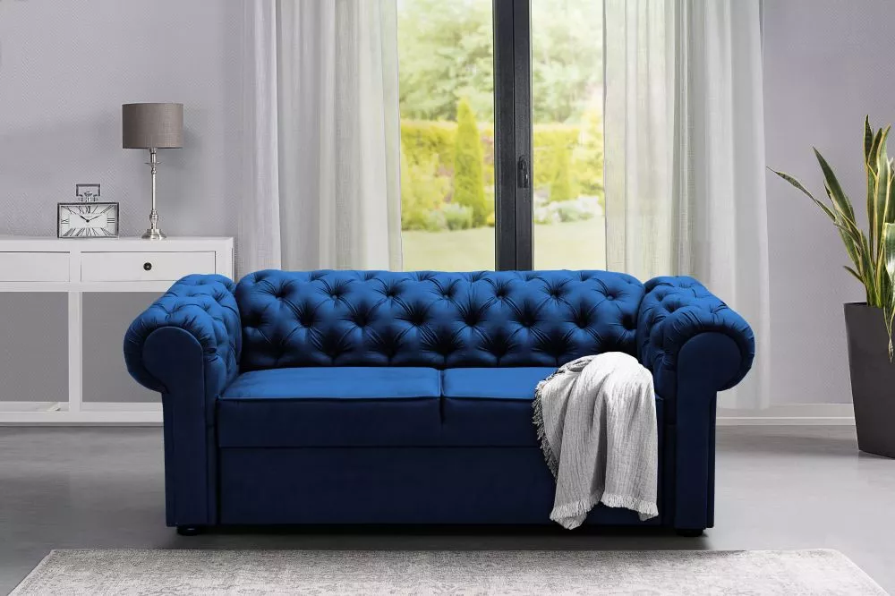 Dīvāns Valentino 2S Standard · Tumši zils · 92 × 202 × 82 cm