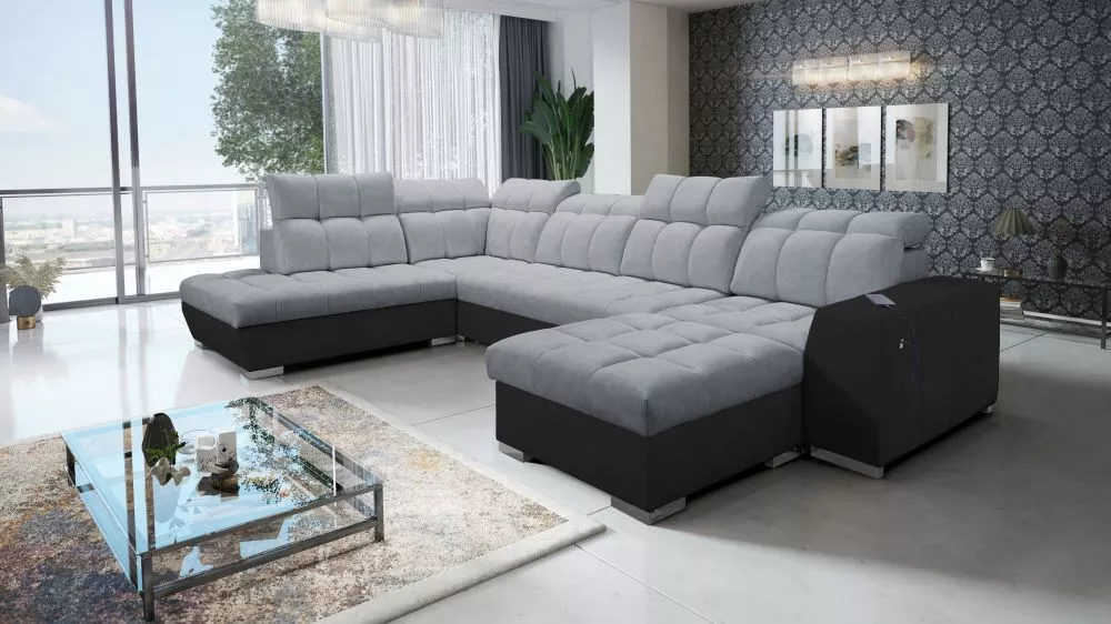 Dīvāns Pagano 6 Premium Standard · Tumši pelēks + melns · 225 × 364 × 83 cm