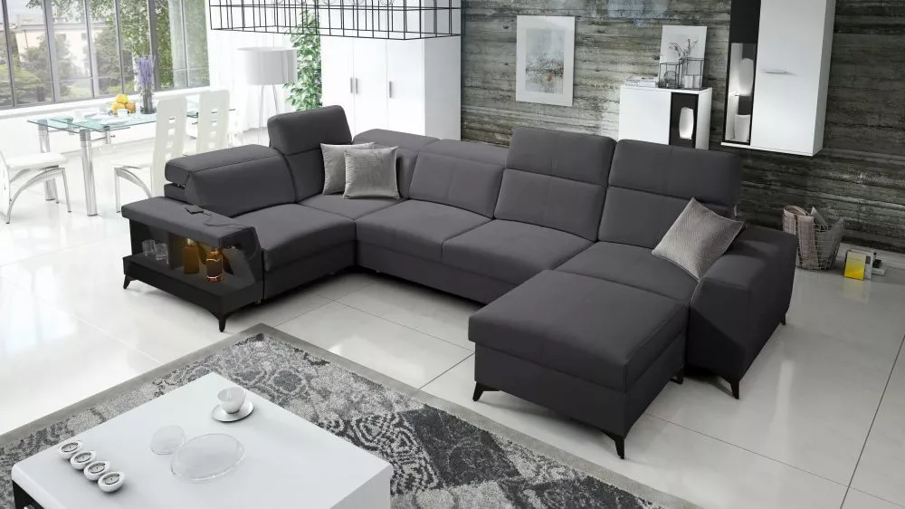 Dīvāns Belutti 4 Satin Black Standard ar LED · Grafīts · 212 × 362 × 84 cm