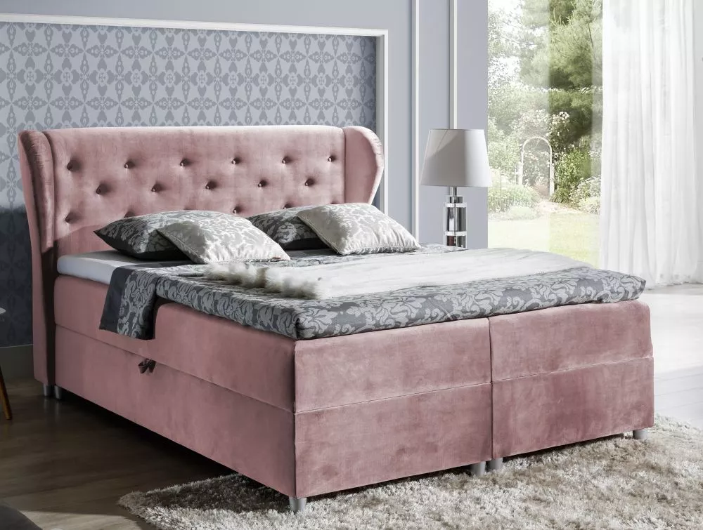 Gulta Pasito Boxspring Premium Standard Guļamvietas platums: 180 cm, Guļamvietas garums: 200 cm, · Rozā · 204 × 212 × 12
