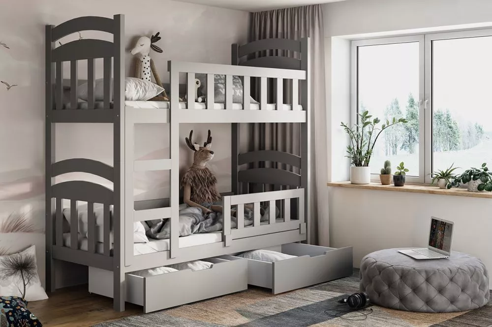 Bērnu gulta Damian 2 ar stelāžām Guļamvietas platums: 75 cm, Guļamvietas garums: 160 cm, · Pelēks · 81 × 168 × 160 cm