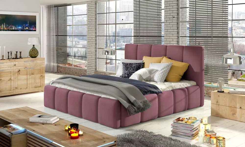 Gulta Edvige Lux standard ar stelāžu Guļamvietas platums: 180 cm, Guļamvietas garums: 200 cm, · Rozā · 200 × 220 × 100 c