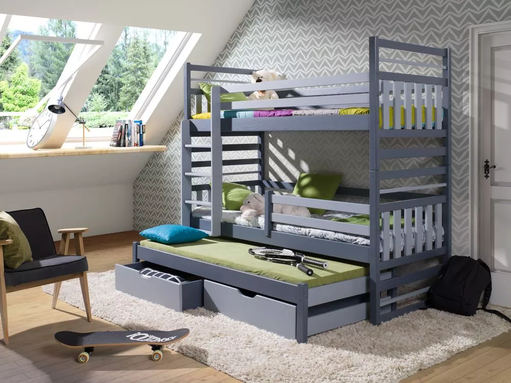 Bērnu gulta Hipolit ar stelāžām Kāpņu puse: Pa labi, Guļamvietas platums: 80 cm, Guļamvietas garums: 180 cm, · 87 × 190 