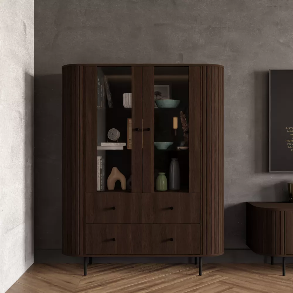 Sekcija Ovalio 122 · Tumšais ozols · 123 × 42 × 155 cm