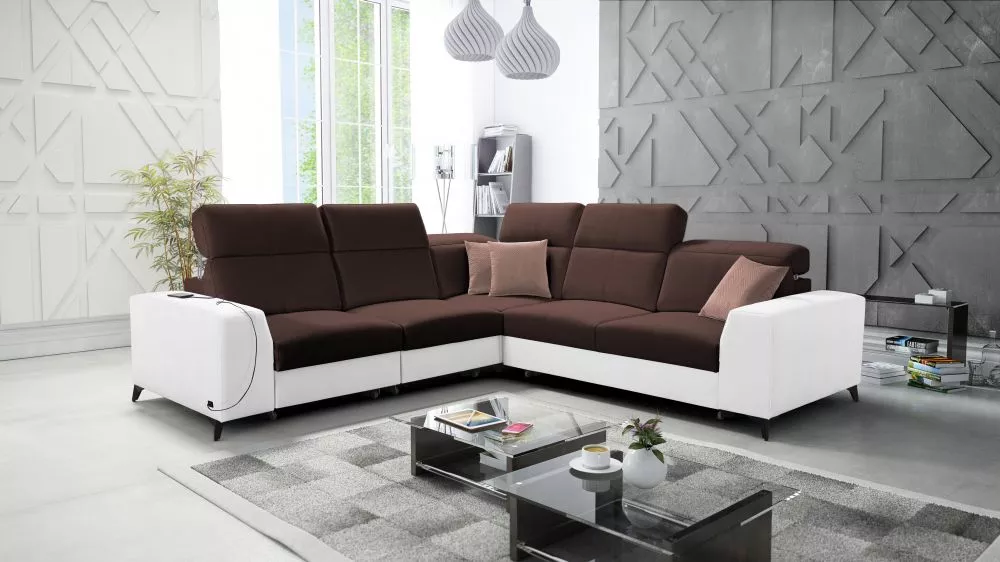 Dīvāns Belutti 3 Mix Standard · Tumši brūns + balts · 288 × 288 × 84 cm