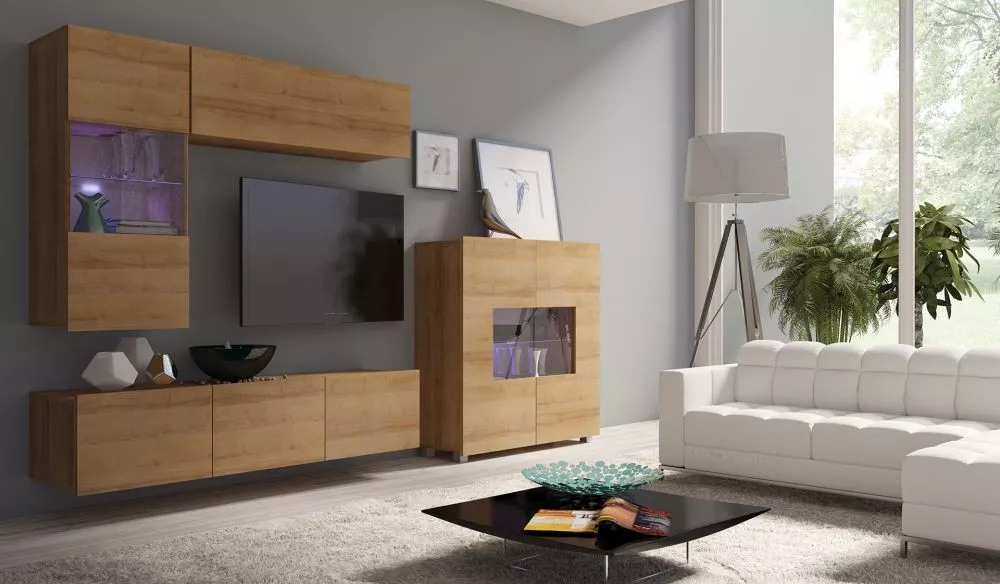 Sekcija Calabrini 3 ar LED · Zelta ozols · 250 × 43 cm