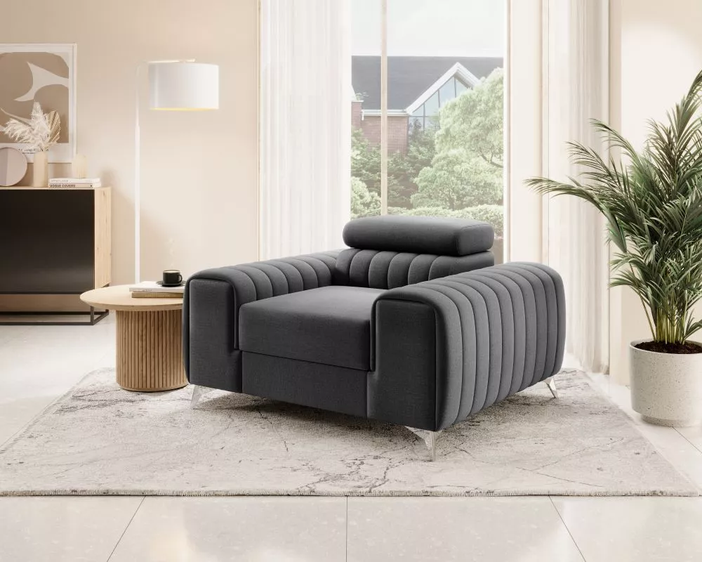 Mīksts krēsls Laurence 1S Premium Standard Sēdvietas dziļums: 55 cm, · Grafīts · 125 × 97 × 75 cm