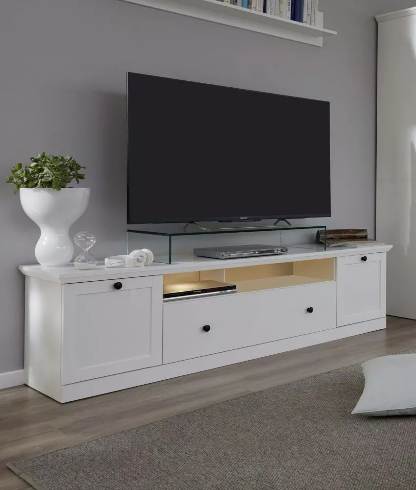 TV tumba Baxter 10 ar LED · Balts · 177 × 41 × 49 cm
