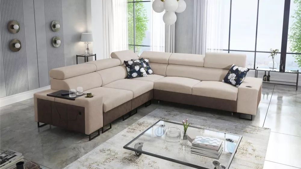 Dīvāns Melody 3 Premium Standard · Gaiši brūns + tumši brūns · 282 × 282 × 84 cm