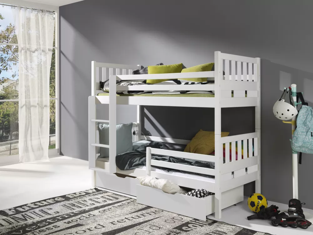 Bērnu gulta Karim 80x180 ar stelāžām Kāpņu puse: Pa labi, Guļamvietas platums: 80 cm, Guļamvietas garums: 180 cm, · 87 ×