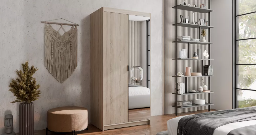 Skapis Elena 2D ar spoguli · Sonoma · 89.7 × 53 × 190.5 cm