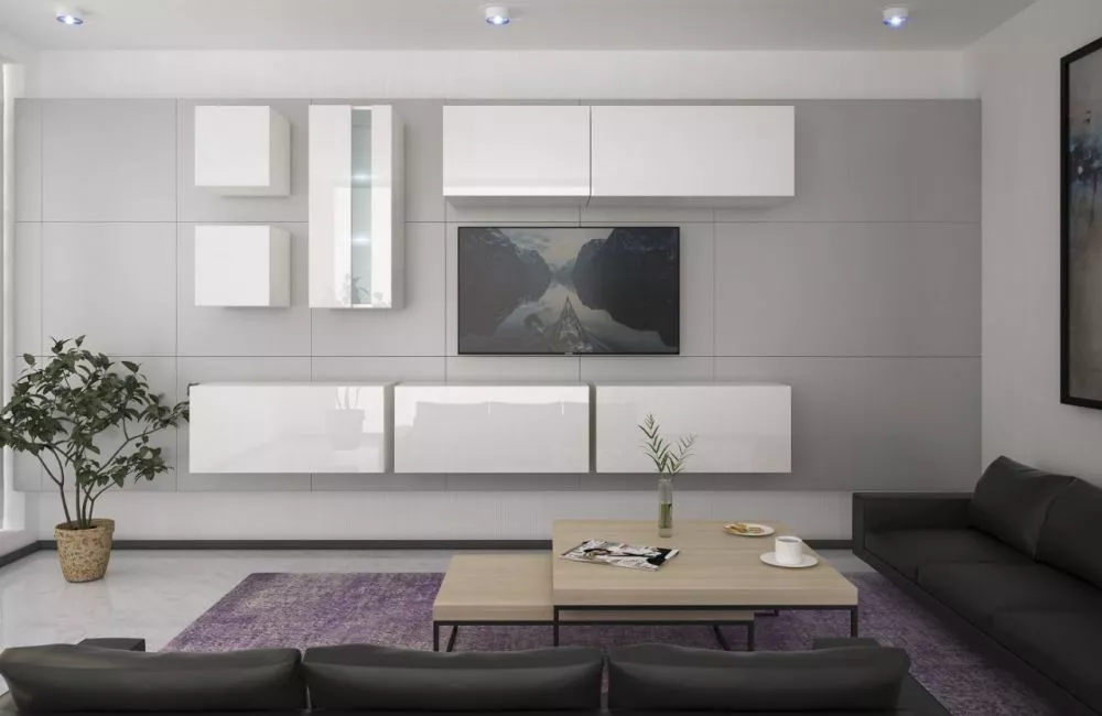Sekcija Next 280 ar LED · Balts · 260 × 35 × 206 cm