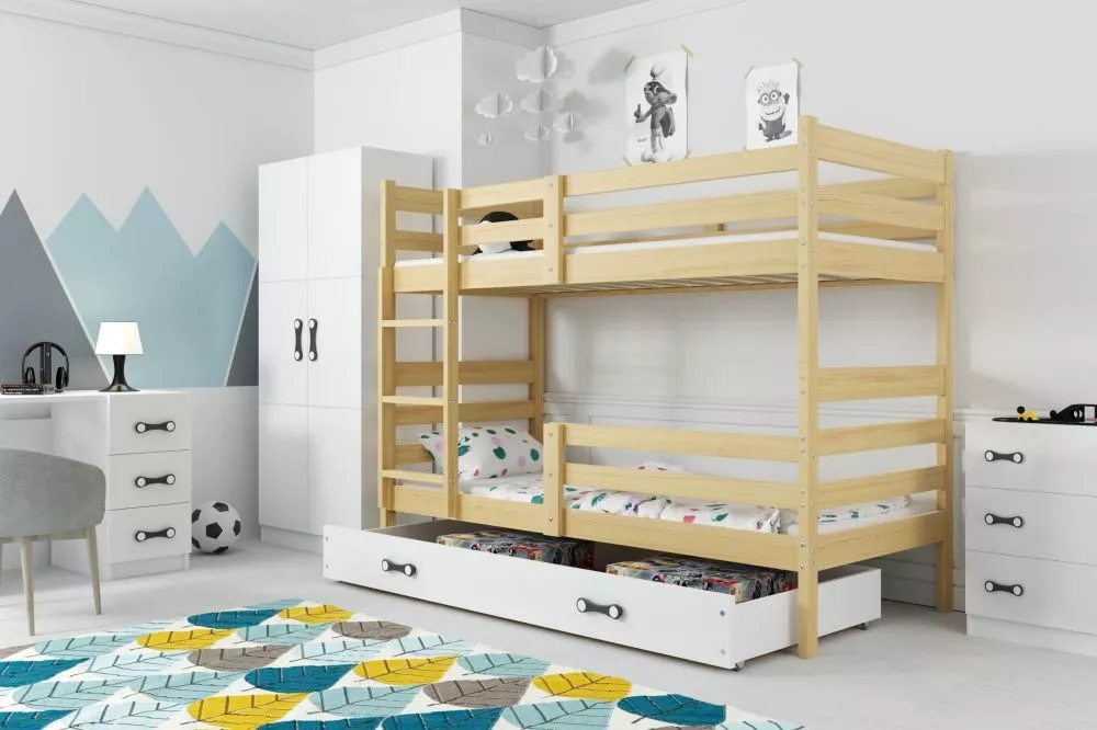 Bērnu gulta Eryk Pine S ar stelāžām Guļamvietas platums: 90 cm, Guļamvietas garums: 200 cm, · Priede · 97 × 205 × 154 cm