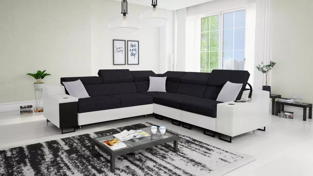 Dīvāns Alicante 3 Standard · Melns + balts · 287 × 289 × 81 cm
