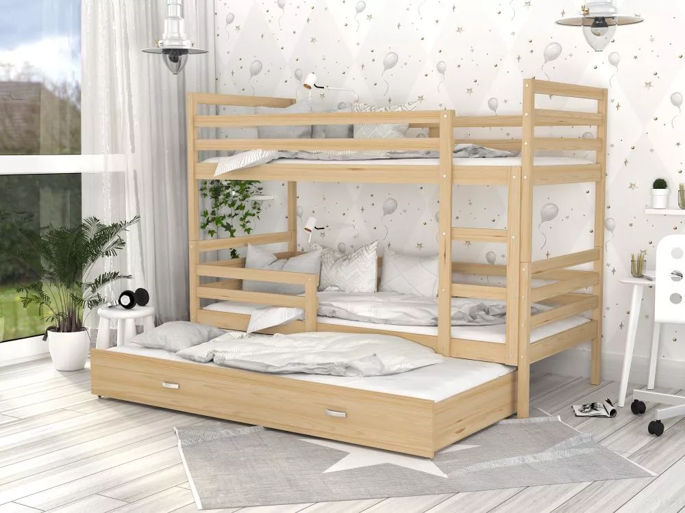 Bērnu gulta Jacek 3 90x200 ar stelāžām Guļamvietas platums: 90 cm, Guļamvietas garums: 200 cm, · 96 × 208 × 158 cm