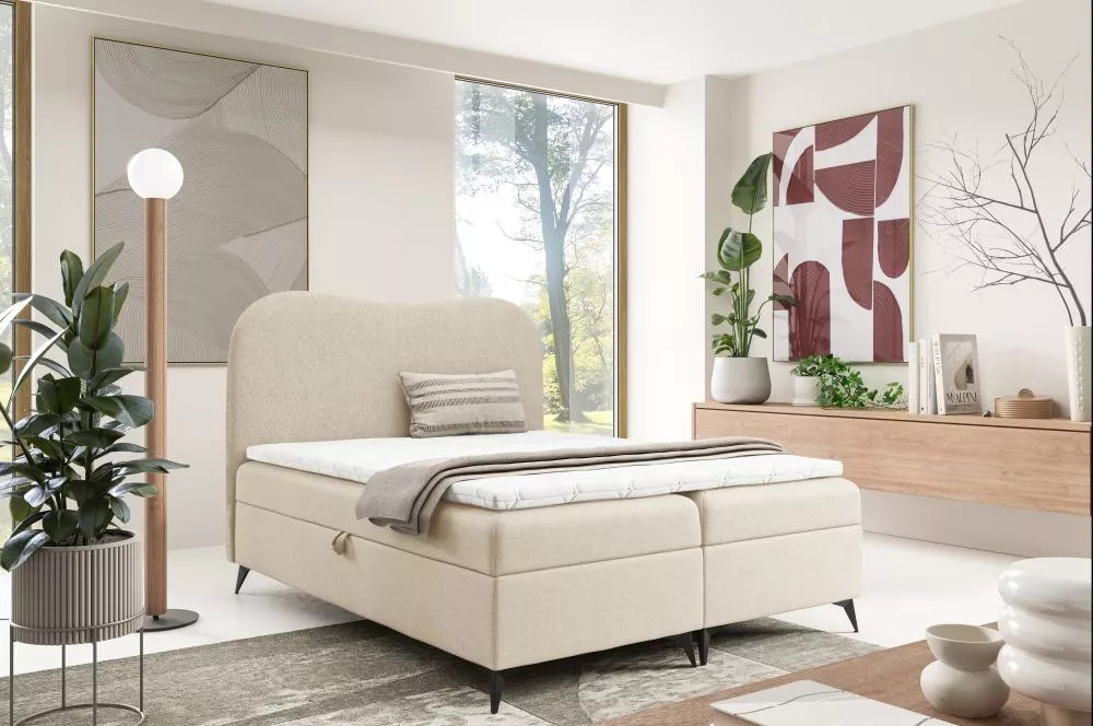 Gulta Ambra Boxspring Standard Guļamvietas platums: 160 cm, Guļamvietas garums: 200 cm, · Gaiši bēšs · 164 × 205 × 136 c