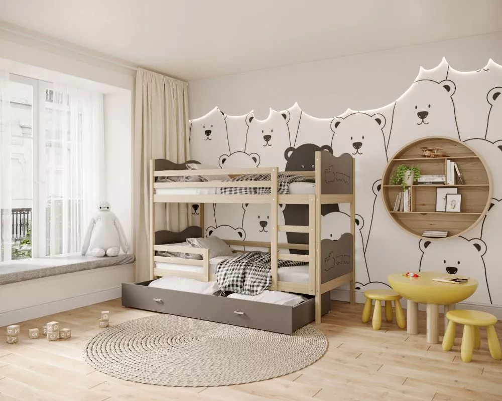 Bērnu gulta Max 90x200 ar stelāžām Guļamvietas platums: 90 cm, Guļamvietas garums: 200 cm, · 96 × 208 × 158 cm