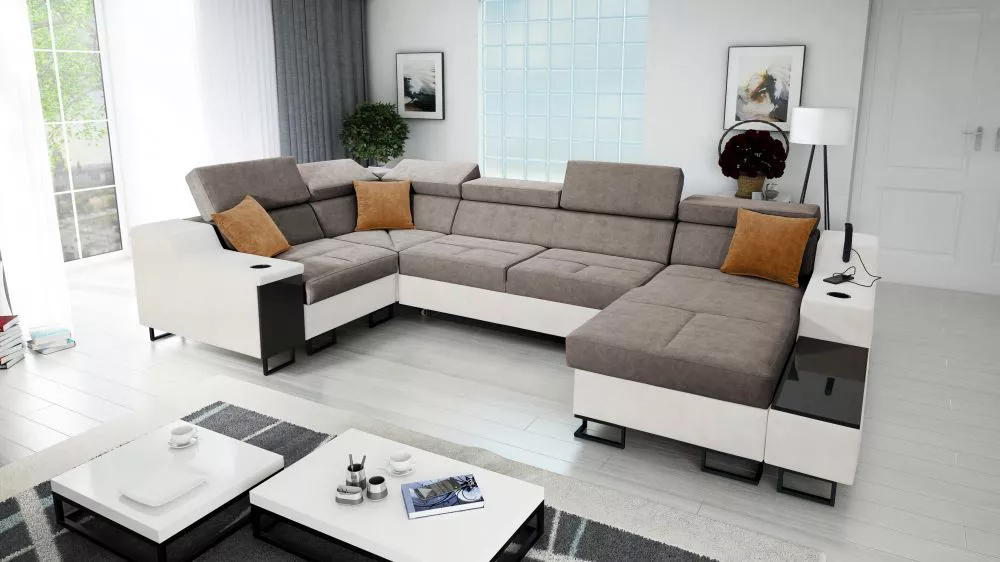 Dīvāns Alicante 4 Maxi Whisper Eco Standard · Brūns + balts · 211 × 361 × 81 cm