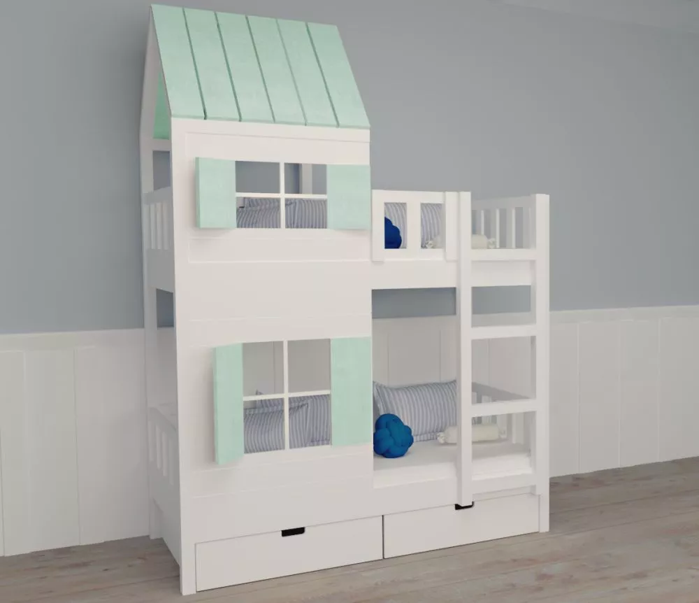 Bērnu gulta ID 104P ar stelāžām Kāpņu puse: Pa labi, Guļamvietas platums: 80 cm, Guļamvietas garums: 160 cm, · 87 × 167 