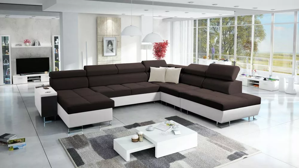 Dīvāns Morena 10 Premium Standard · Tumši brūns + balts · 298 × 360 × 84 cm