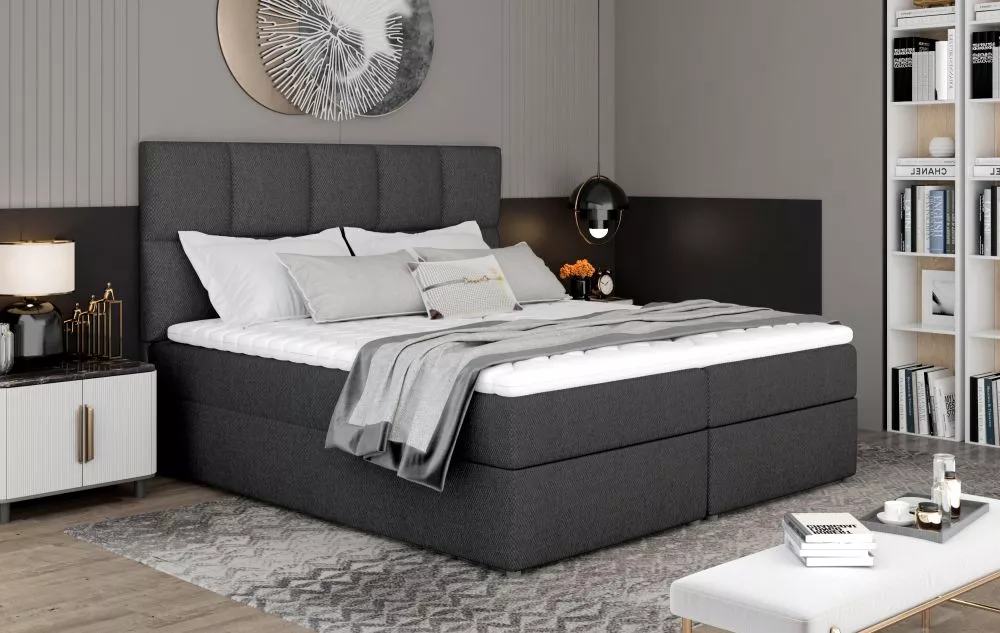 Gulta Glossy Boxspring Lux Standard Guļamvietas platums: 180 cm, Guļamvietas garums: 200 cm, · Grafīts · 185 × 210 × 124