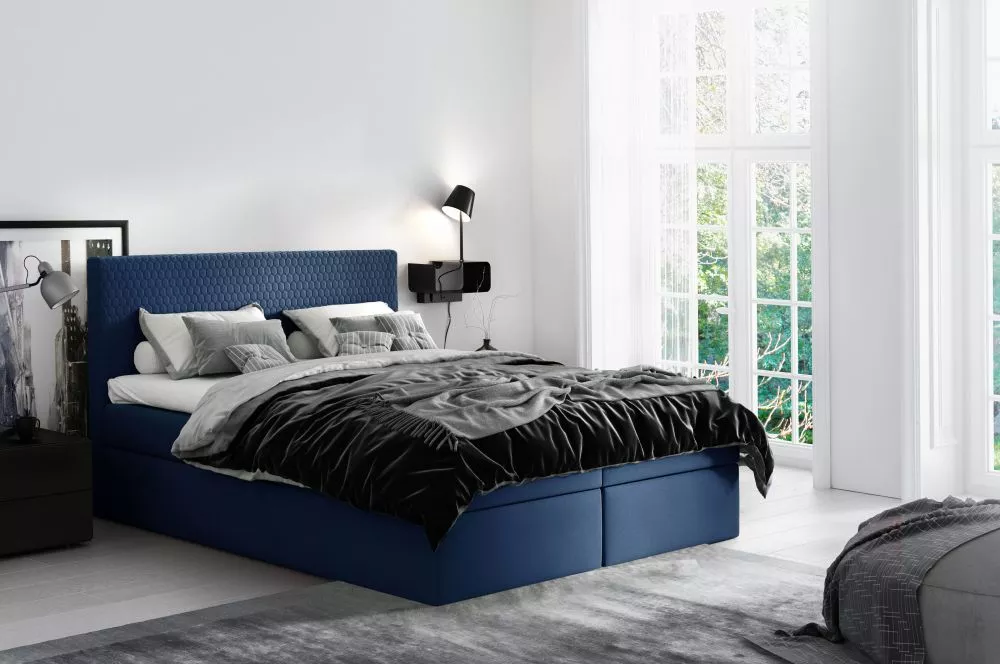 Gulta Cosmo Boxspring Premium Standard Guļamvietas platums: 140 cm, Guļamvietas garums: 200 cm, · Tumši zils · 144 × 208