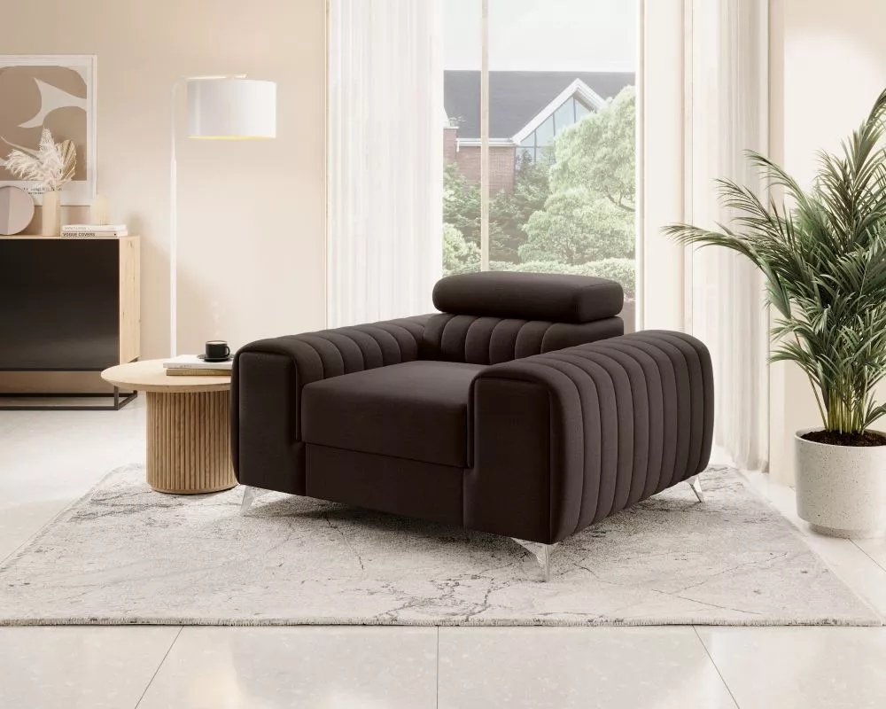 Mīksts krēsls Laurence 1S Premium Standard Sēdvietas dziļums: 55 cm, · Tumši brūns · 125 × 97 × 75 cm