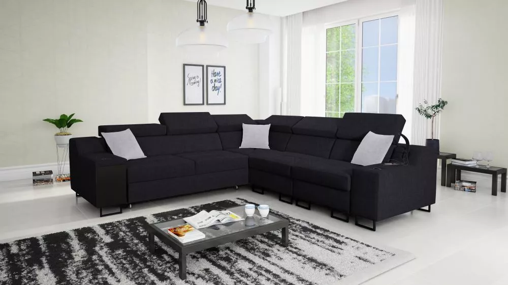 Dīvāns Alicante 3 Standard · Melns · 287 × 289 × 81 cm