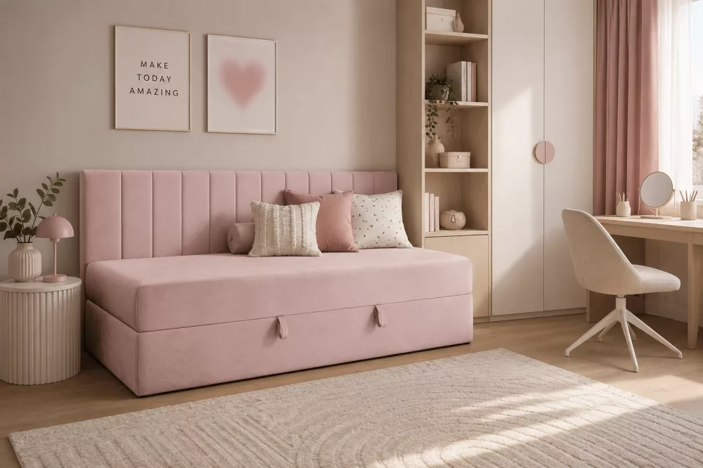 Gulta Intaro 35M Standard Guļamvietas platums: 90 cm, Guļamvietas garums: 200 cm, · Rozā · 95 × 203 × 89 cm