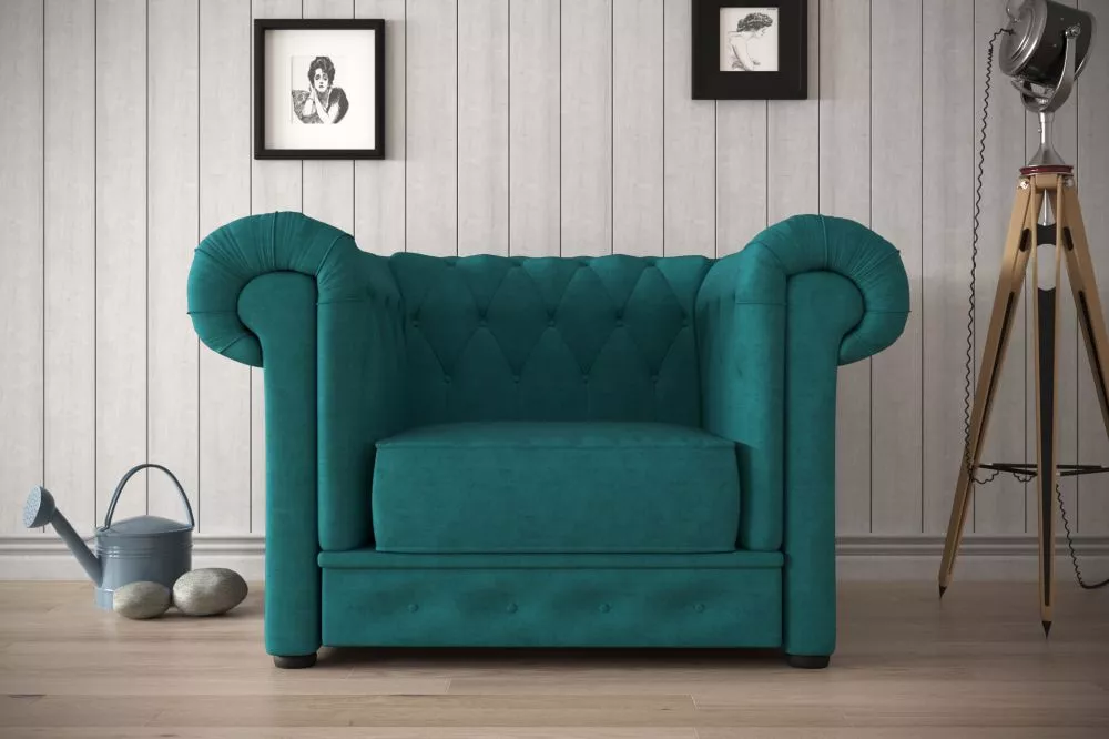 Mīksts krēsls Manchester 1S Velvet Standard Sēdvietas dziļums: 57 cm, · Tirkīzs · 115 × 98 × 72 cm