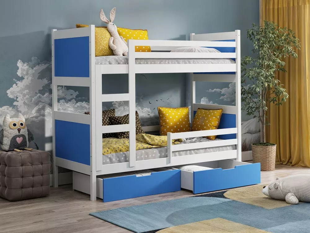 Bērnu gulta Leon 2 ar stelāžām Guļamvietas platums: 80 cm, Guļamvietas garums: 160 cm, · 85 × 168 × 150 cm