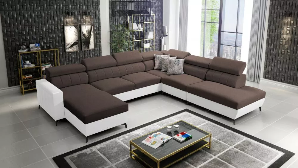 Dīvāns Baltico 9 Standard · Tumši brūns + balts · 302 × 351 × 83 cm