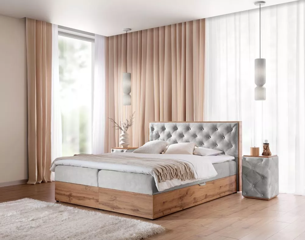 Gulta Wood-10 Boxspring Standard Guļamvietas platums: 180 cm, Guļamvietas garums: 200 cm, · Pelēks · 189 × 210 × 105 cm