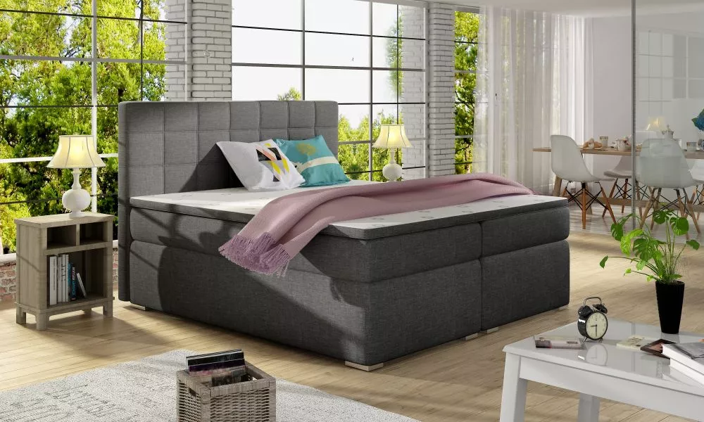 Gulta Alice Boxspring standard Guļamvietas platums: 140 cm, Guļamvietas garums: 200 cm, · Pelēks · 143 × 205 × 126 cm