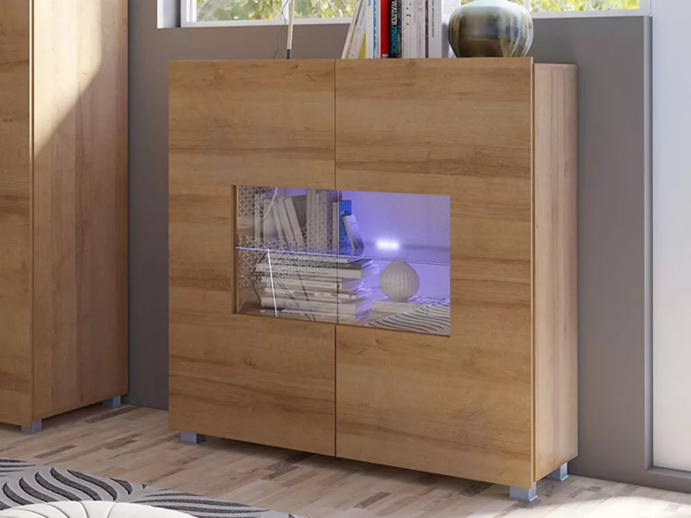 Kumode Calabrini C K2D ar LED · Zelta ozols · 100 × 35 × 107 cm