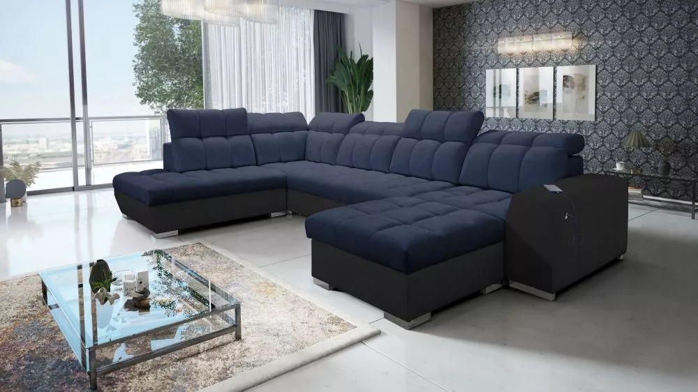 Dīvāns Pagano 6 Premium Standard · Tumši zils + melns · 225 × 364 × 83 cm