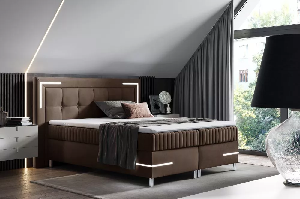 Gulta Tango 1 Boxspring Standard ar LED Guļamvietas platums: 160 cm, Guļamvietas garums: 200 cm, · Brūns · 192 × 211 × 1