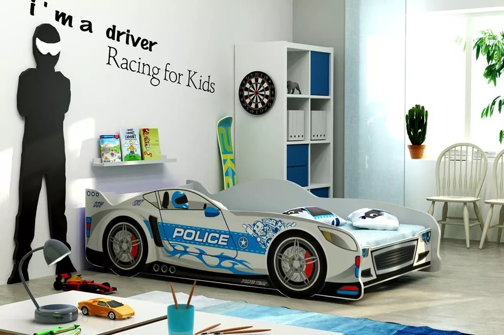 Bērnu gulta Cars ar stelāžu Guļamvietas platums: 80 cm, Guļamvietas garums: 160 cm, · Sudrabs · 83 × 166 × 50 cm