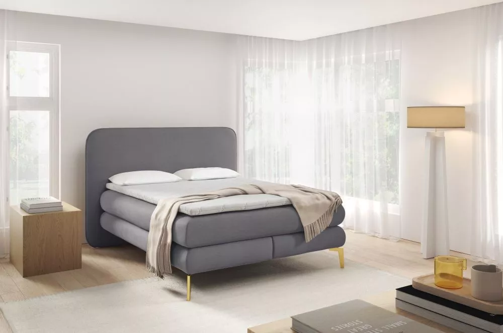 Gulta Amaretto Boxspring Standard Guļamvietas platums: 160 cm, Guļamvietas garums: 200 cm, · Pelēks · 183 × 208 × 120 cm