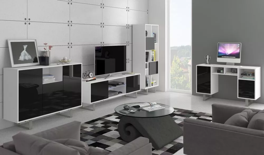 Kumode King kin 04 · Balts + melns spīdums · 120 × 36 × 90 cm