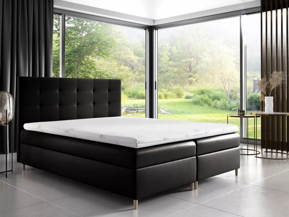 Gulta Dakota Boxspring Standard Guļamvietas platums: 200 cm, Guļamvietas garums: 200 cm, · Melns · 204 × 208 × 115 cm