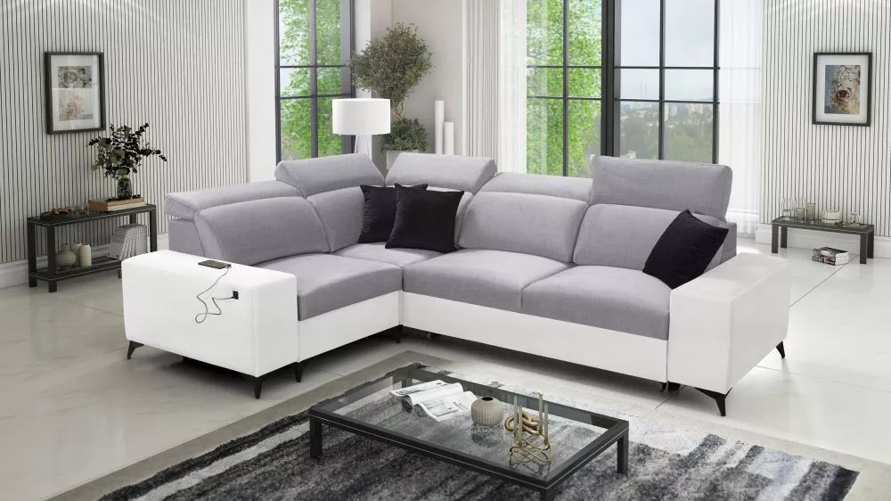 Dīvāns Bartone 2 Mix Premium Standard · Gaiši pelēks + balts · 203 × 283 × 83 cm