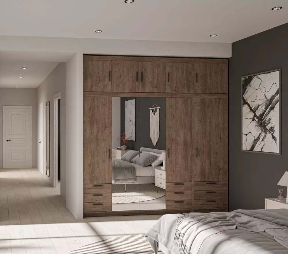 Skapis Elena 4D6S1D3S ar spoguli · Ozols lefkas · 236.2 × 53 × 245.5 cm