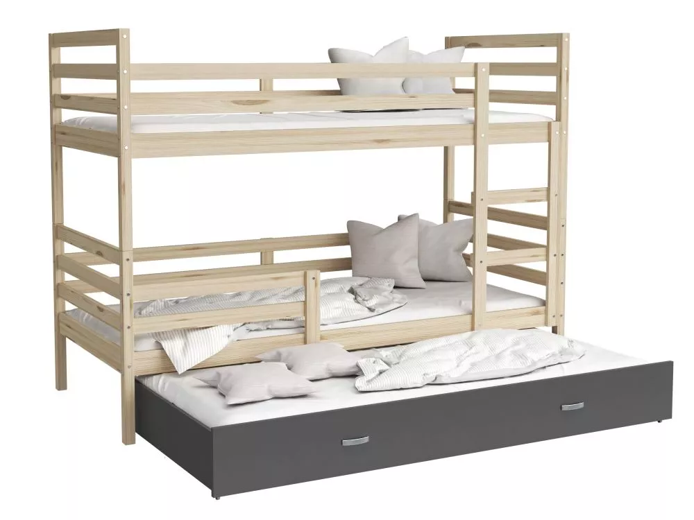 Bērnu gulta Jacek 3 90x200 ar stelāžām Guļamvietas platums: 90 cm, Guļamvietas garums: 200 cm, · 96 × 208 × 158 cm