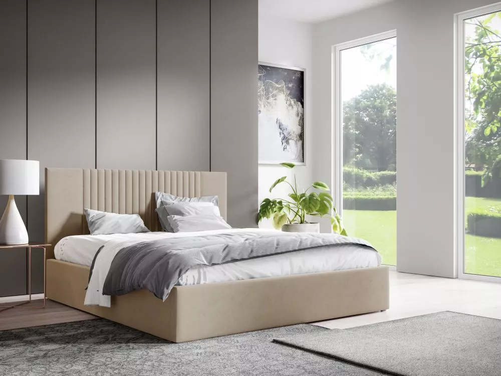 Gulta Lucy 7 ar stelāžu Guļamvietas platums: 140 cm, Guļamvietas garums: 200 cm, · Gaiši bēšs · 148 × 210 × 92 cm