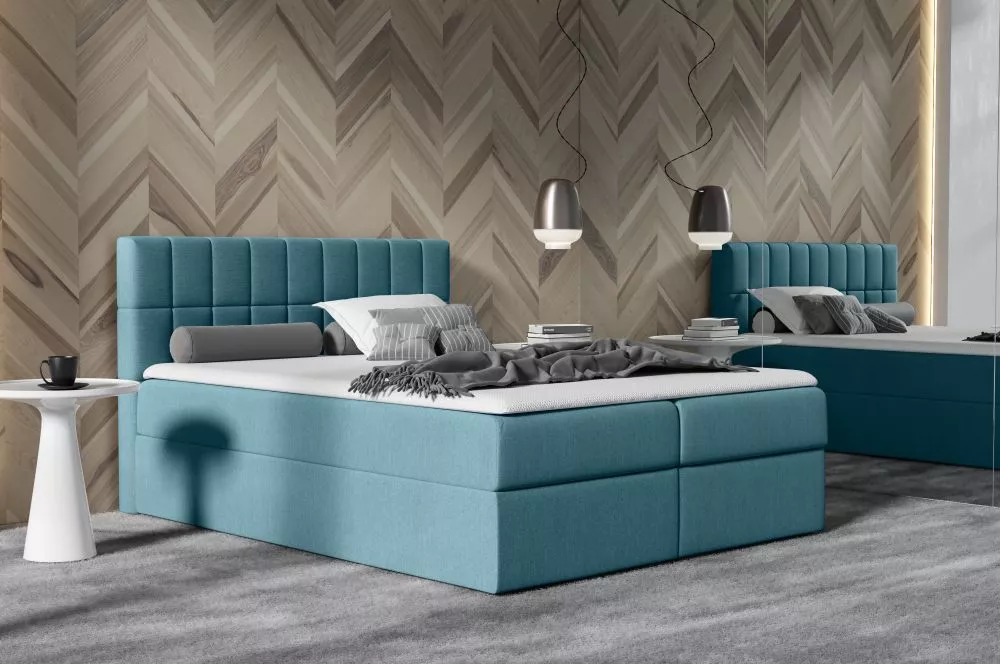Gulta Kardamon Boxspring Premium Standard Guļamvietas platums: 200 cm, Guļamvietas garums: 200 cm, · Tirkīzs · 204 × 208